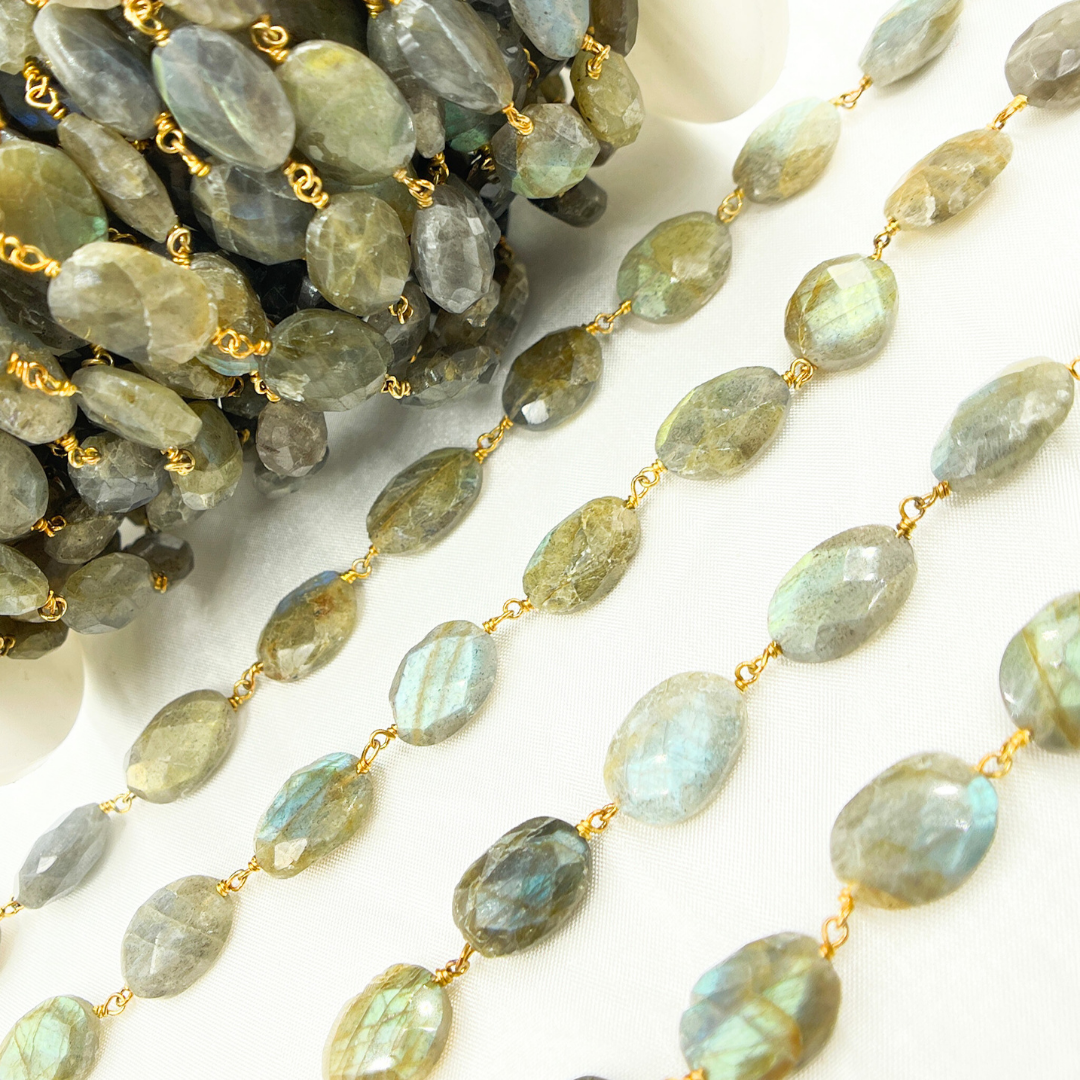 Labradorite Oval Shape Gold Plated Wire Chain. LAB77