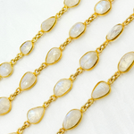 Load image into Gallery viewer, White Moonstone Organic Shape Bezel Gold Plated Wire Chain. WMS14