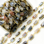 Load image into Gallery viewer, Coated Multi Moonstone Organic Shape Bezel Gold Plated Wire Chain. CMS30