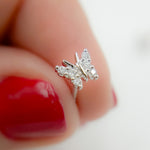 Load image into Gallery viewer, ER412615W. 14k Solid Gold White Diamond Butterfly Stud Earrings