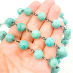 Load image into Gallery viewer, Amazonite Round Shape Oxidized Wire Chain. AMZ21
