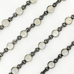 Load image into Gallery viewer, White Moonstone Round Shape Bezel Oxidized Wire Chain. WMS37