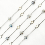 Load image into Gallery viewer, Coated Labradorite & White Topaz Oxidized Connected Wire Chain. CLB21
