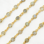 Load image into Gallery viewer, Labradorite Round Shape Bezel Gold Plated Wire Chain. LAB110