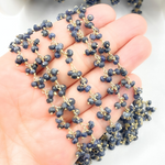 Load image into Gallery viewer, Dyed Blue Sapphire Cluster Dangle Gold Plated Wire Chain. SAP10