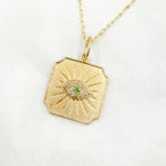 Load image into Gallery viewer, 14K Solid Gold Square Evil Eye Pendant with Diamonds and Emerald. GDP299