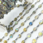 Load image into Gallery viewer, Labradorite Round Shape Bezel Oxidized 925 Sterling Silver Wire Chain. LAB24