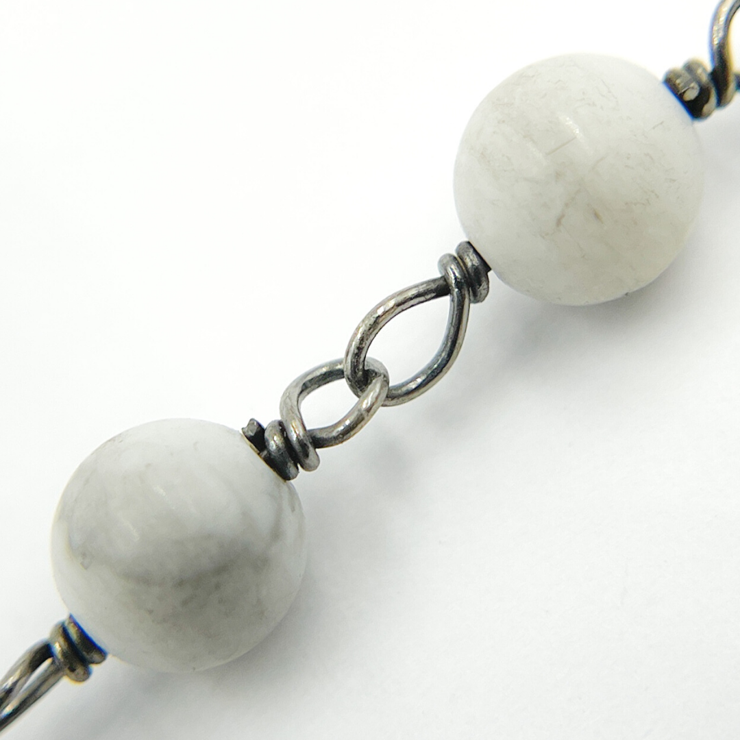 Howlite Gemstone Round Shape Oxidized Wire Chain. HO4