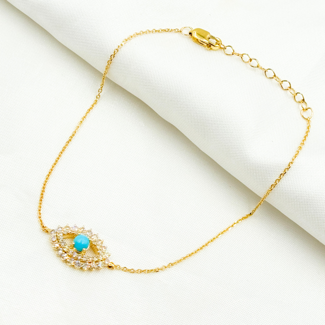 14k Solid Gold Diamond and Turquoise Eye Bracelet. BFG60727TQ