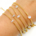 Load image into Gallery viewer, White Moonstone Rondel Shape Gold Plated Wire Chain. WMS18
