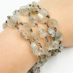 Load image into Gallery viewer, DQ1. Diamond Quartz Organic Shape Oxidized Wire Chain.