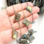 Load image into Gallery viewer, Labradorite Rectangle Shape Bezel Oxidized Connected Wire Chain. LAB116
