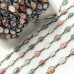 Load image into Gallery viewer, Coated Multi Moonstone Oval Shape Bezel Oxidized Wire Chain. CMS107