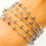 Load image into Gallery viewer, IOL1. Iolite Gold Plated 925 Sterling Silver Wire Chain