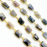 Load image into Gallery viewer, Coated Multi Moonstone Organic Shape Bezel Gold Plated Wire Chain. CMS30