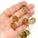 Load image into Gallery viewer, Whisky Quartz Organic Shape Bezel Gold Plated Wire Chain. QTZ4