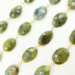 Load image into Gallery viewer, Labradorite Oval Shape Gold Plated Wire Chain. LAB70