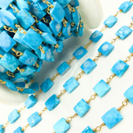 Load image into Gallery viewer, Turquoise Rectangle Shape Gold Plated Wire Chain. TRQ27