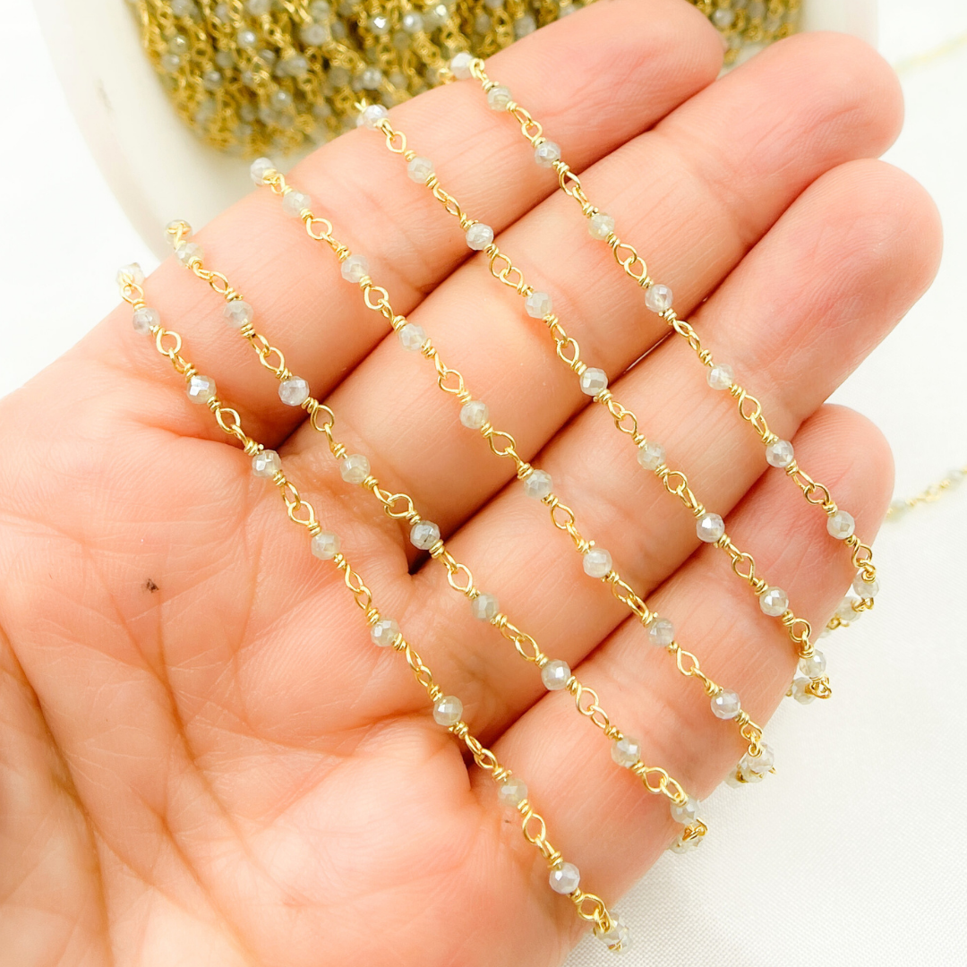 Coated Prehnite Gold Plated Wire Chain. CPR4