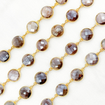 Load image into Gallery viewer, Coated Chocolate Moonstone Round Shape Bezel Gold Plated Wire Chain. CMS25
