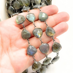 Load image into Gallery viewer, Labradorite Triangle Shape Bezel Oxidized Wire Chain. LAB23