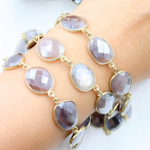 Load image into Gallery viewer, Coated Chocolate Organic Shape Bezel Gold Plated Wire Chain. CMS6