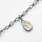 Load image into Gallery viewer, Coated Grey Moonstone & CZ Dangle Oxidized Wire Chains