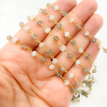Load image into Gallery viewer, Labradorite & Moonstone Gold Plated 925 Sterling Silver Wire Chain. LMS1