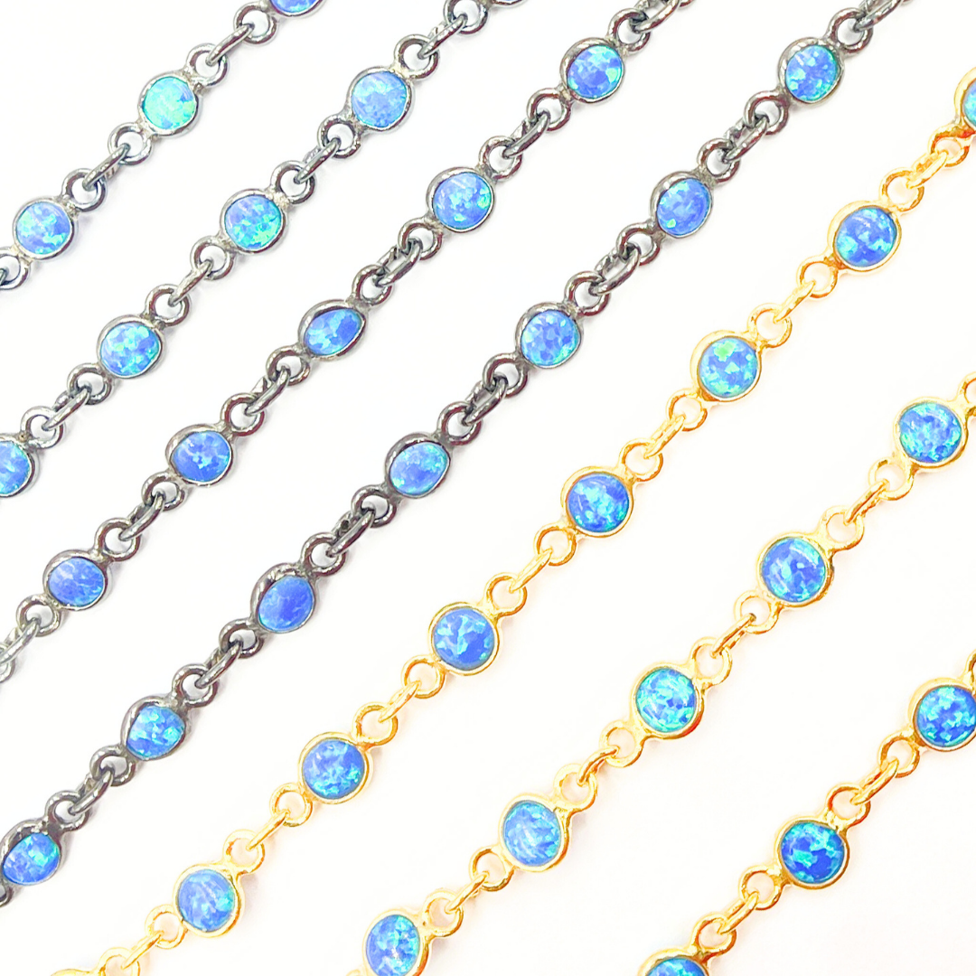 Created Blue Opal Round Shape Connected Chain. CBO8