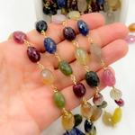 Load image into Gallery viewer, Multi Sapphire Rondel Faceted Gold Plated 925 Sterling Silver Wire Chain. MSA34