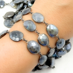 Load image into Gallery viewer, Coated Labradorite Organic Shape Bezel Oxidized Wire Chain. CLB72
