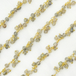 Load image into Gallery viewer, Labradorite Cluster Dangle Gold Plated Wire Chain. LAB122