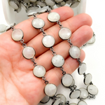 Load image into Gallery viewer, White Moonstone Round Shape Bezel Oxidized Wire Chain. WMS5