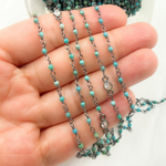 Load image into Gallery viewer, Chrysocolla and C.Z. Oxidized Wire Chain. CSO7
