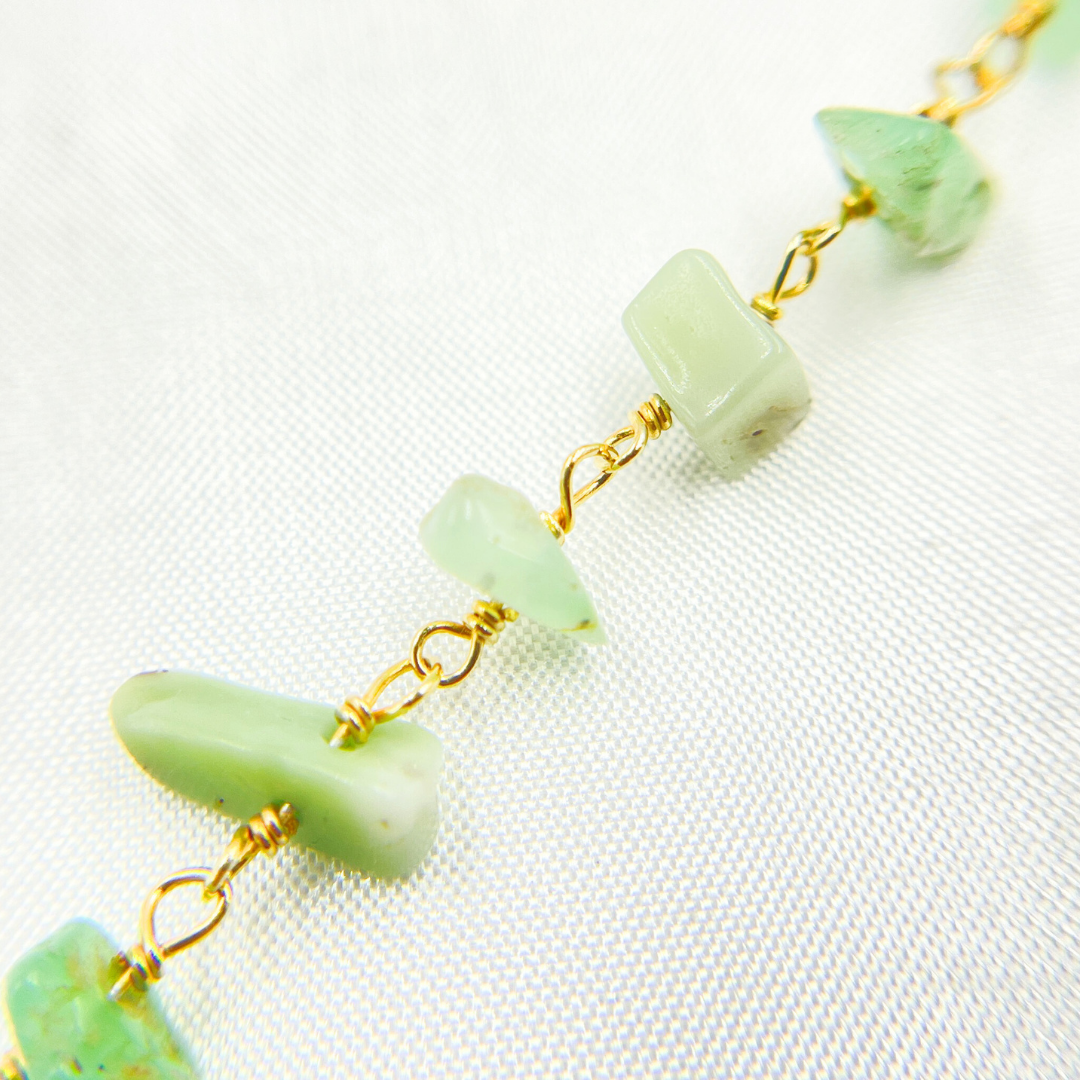 Chrysoprase Organic Shape Gold Plated Wire Chain. CHR17