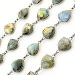 Load image into Gallery viewer, Labradorite Triangle Shape Bezel Oxidized Wire Chain. LAB23