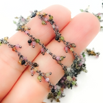 Load image into Gallery viewer, Multi Tourmaline Cluster Dangle Oxidized Wire Chain. MTO16