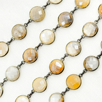 Load image into Gallery viewer, Coated White Moonstone Round Shape Bezel Oxidized Wire Chain. CMS15