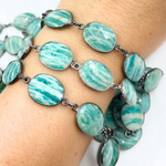 Load image into Gallery viewer, Amazonite Oval Shape Oxidized Wire Chain