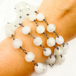 Load image into Gallery viewer, White Moonstone Round Shape Oxidized Wire Chain.