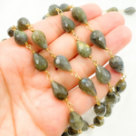 Load image into Gallery viewer, Labradorite Tear Drop Gold Plated 925 Sterling Silver Wire Chain. LAB5