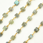 Load image into Gallery viewer, Labradorite Cube Shape Gold Plated Wire Chain. LAB76