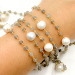 Load image into Gallery viewer, Labradorite & Pearl Gold Plated 925 Sterling Silver Wire Chain. LAB119