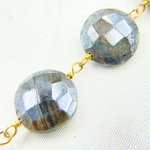 Load image into Gallery viewer, Coated Labradorite Coin Shape Gold Plated Wire Chain. CLB36

