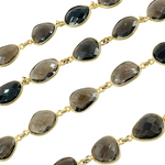 Load image into Gallery viewer, Smoky Quartz Shape Bezel Gold Plated Wire Chain. SMQ6

