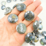 Load image into Gallery viewer, Coated Labradorite Coin Shape Gold Plated Wire Chain. CLB35