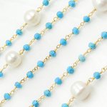 Load image into Gallery viewer, Turquoise & Pearl Gold Plated Wire Chain. TRQ44