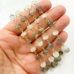 Load image into Gallery viewer, Labradorite & White Rainbow Moonstone Gold Plated Wire Chain. LMS2