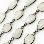 Load image into Gallery viewer, White Moonstone Organic Shape Bezel Oxidized Wire Chain. WMS35