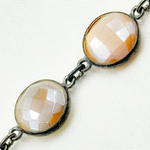 Load image into Gallery viewer, Coated Brown Moonstone Round Shape Bezel Oxidized Wire Chain. CMS8